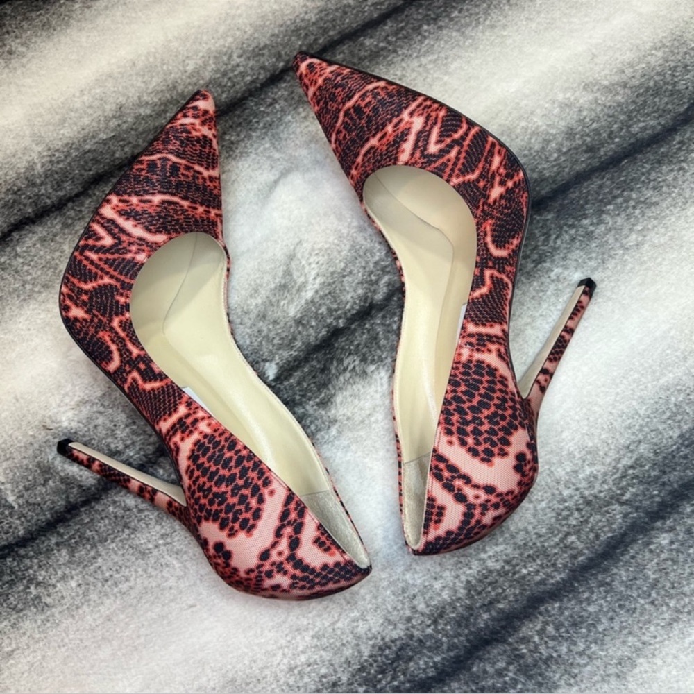 Jimmy Choo Anouk Mandarin Red Mix Snake Printed Fabric Pumps Heels - Picture 6 of 11